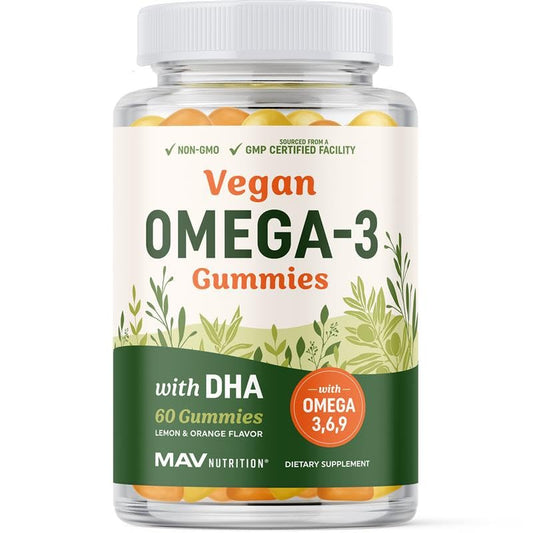 Front of Omega 3-6-9 + DHA Gummies bottle with label
