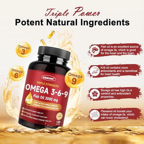Omega-3-6-9 ingredients: fish oil, krill oil, flaxseed oil and borage