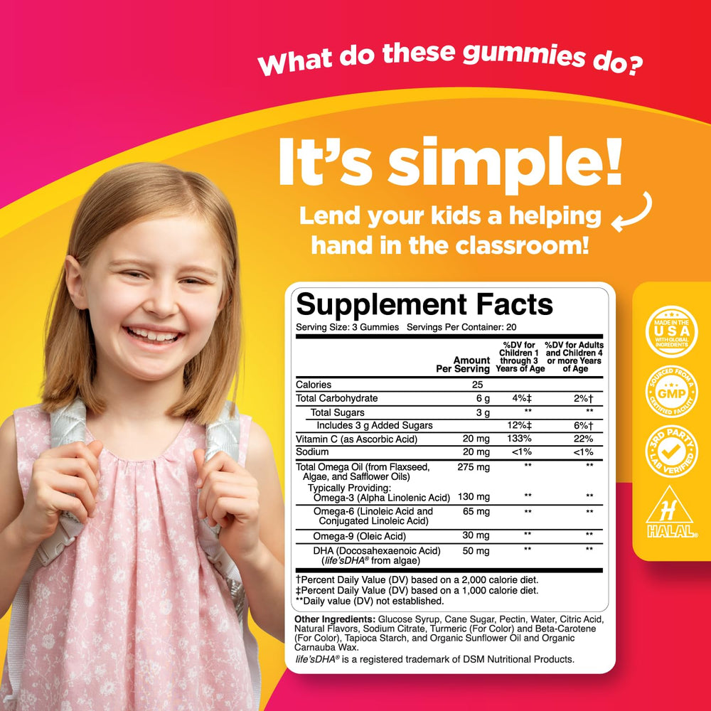 Close-up of omega-3-6-9 gummies with algal DHA for kids