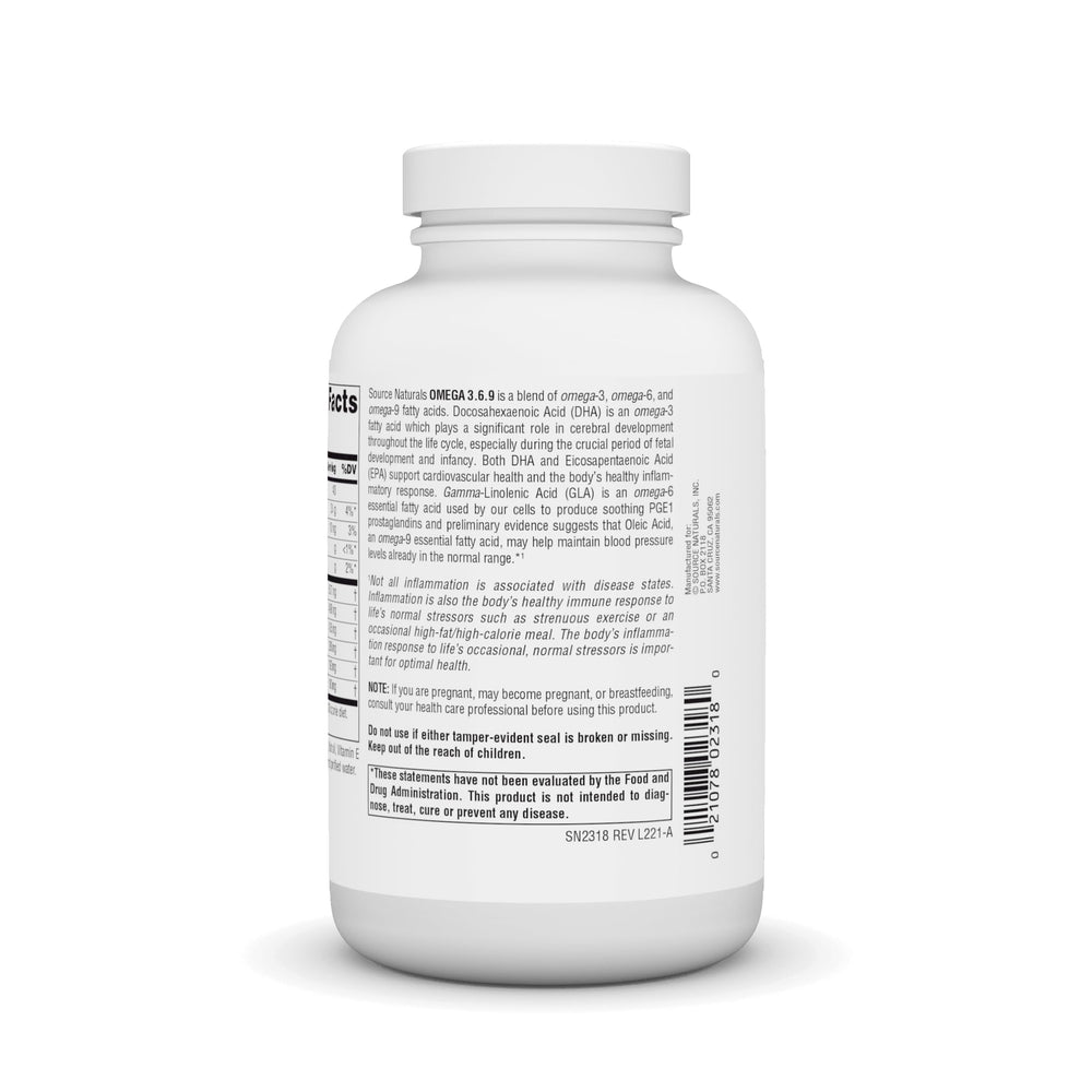 Three omega-3-6-9 softgels as daily serving