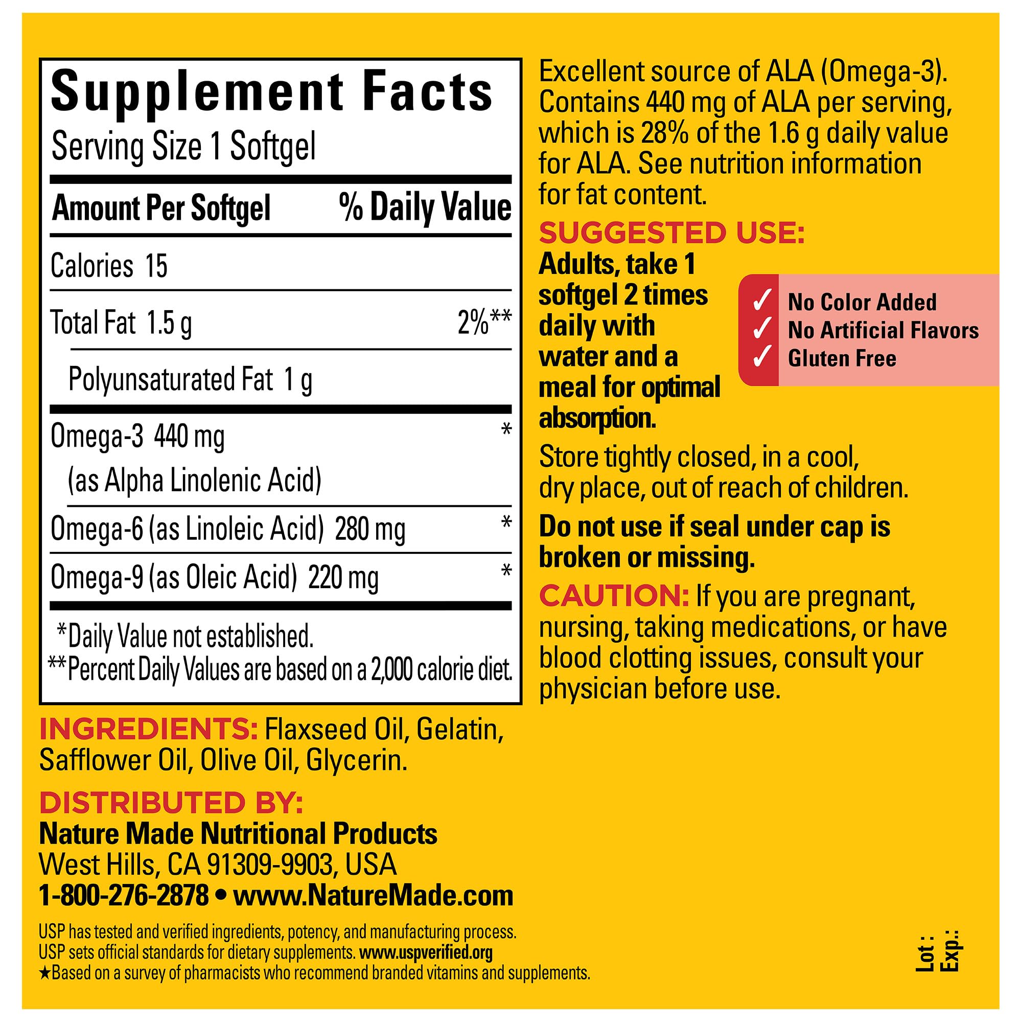 Softgels containing omega-3-6-9 from flaxseed, safflower and olive oil