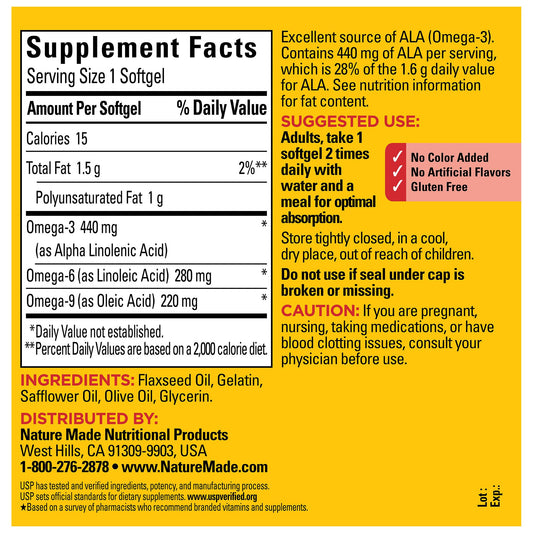 Softgels containing omega-3-6-9 from flaxseed, safflower and olive oil