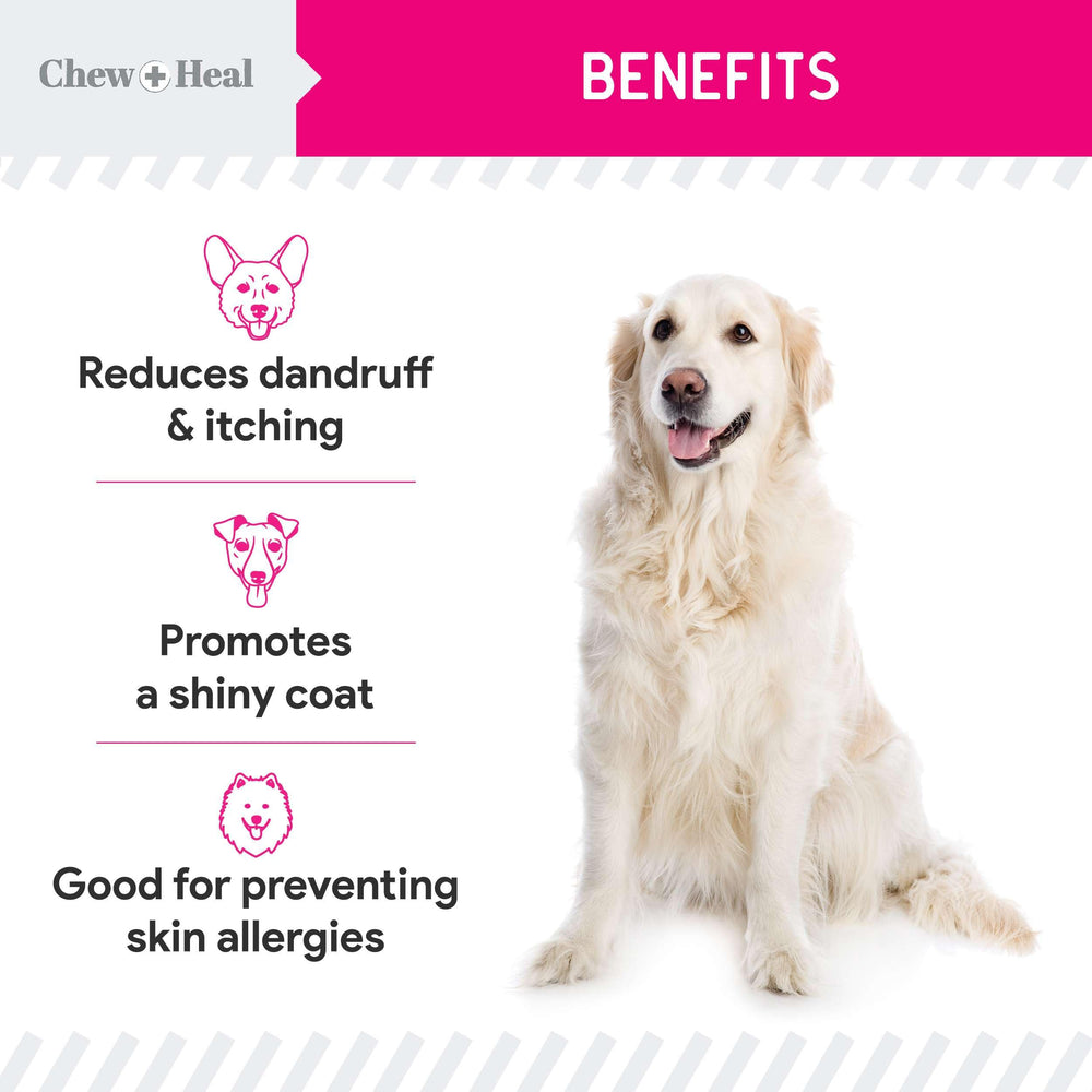 Ingredients include omega-3, omega-6, omega-9, biotin, and vitamin C