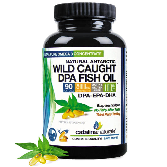 Wild caught Antarctic omega-3 DPA fish oil bottle with 90 softgels