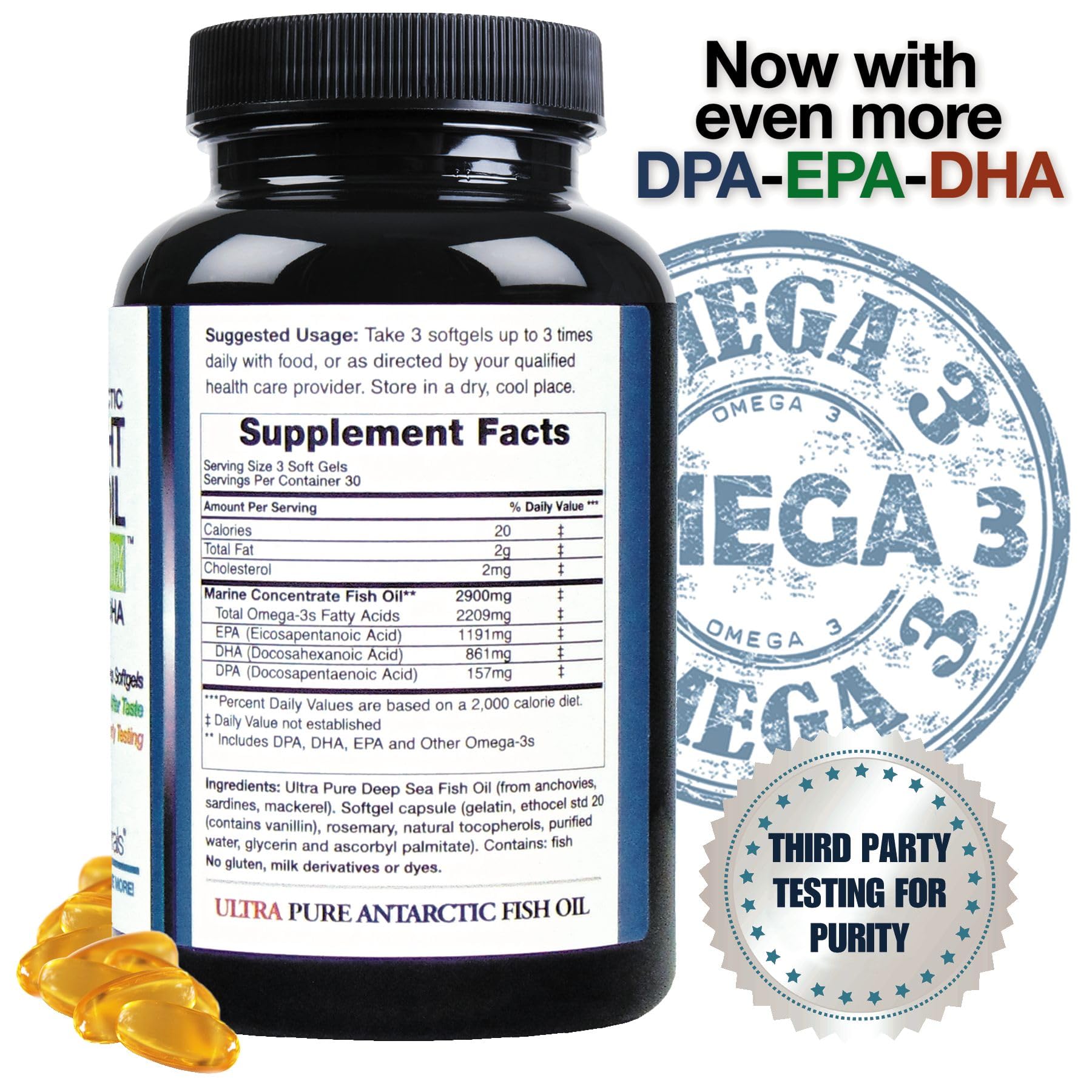 Triple-strength, burp-free omega-3 fish oil capsules