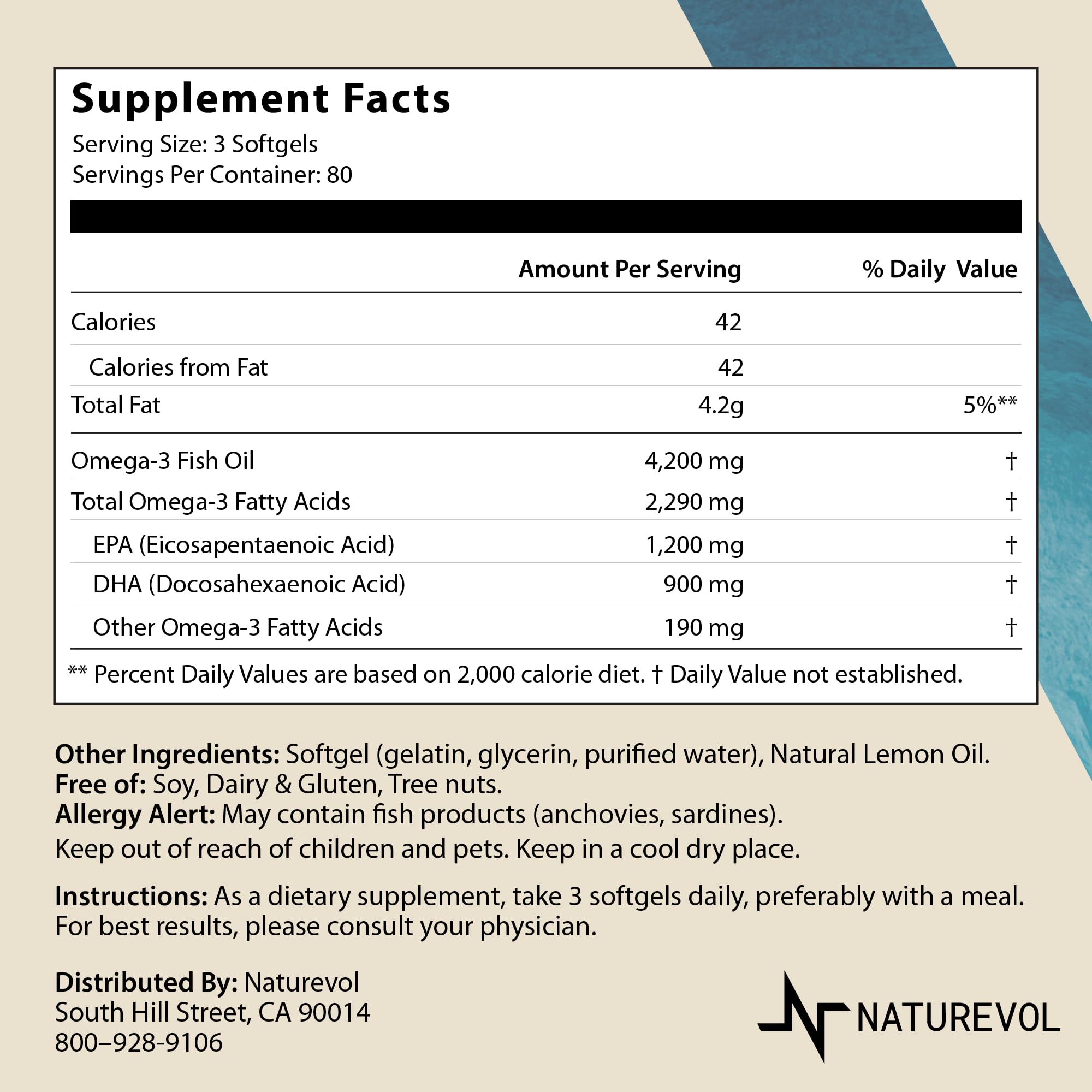 Graphic showing EPA 1200mg and DHA 900mg per serving