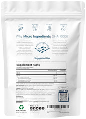 Close-up of softgel capsules showing 1000mg DHA and 500mg EPA per serving