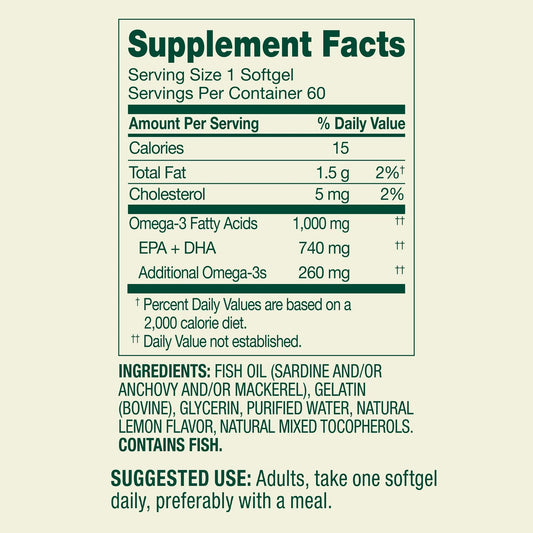 Close-up of lemon-flavored omega-3 softgels