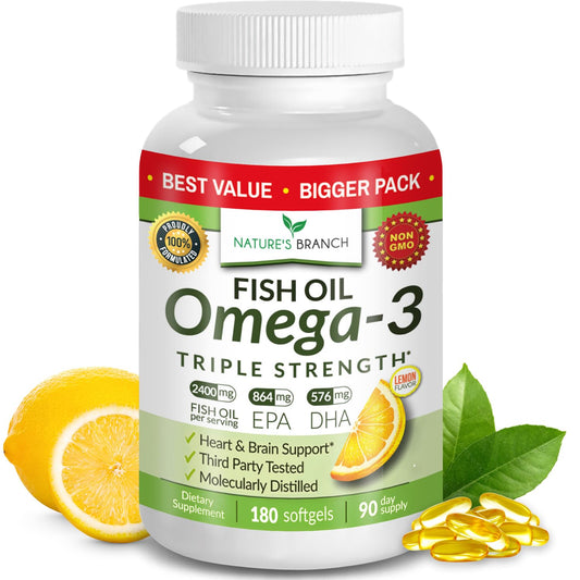 Front view of Best Triple Strength Omega-3 Fish Oil bottle with lemon flavor
