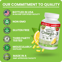 Non-GMO, gluten-free omega-3 supplement label