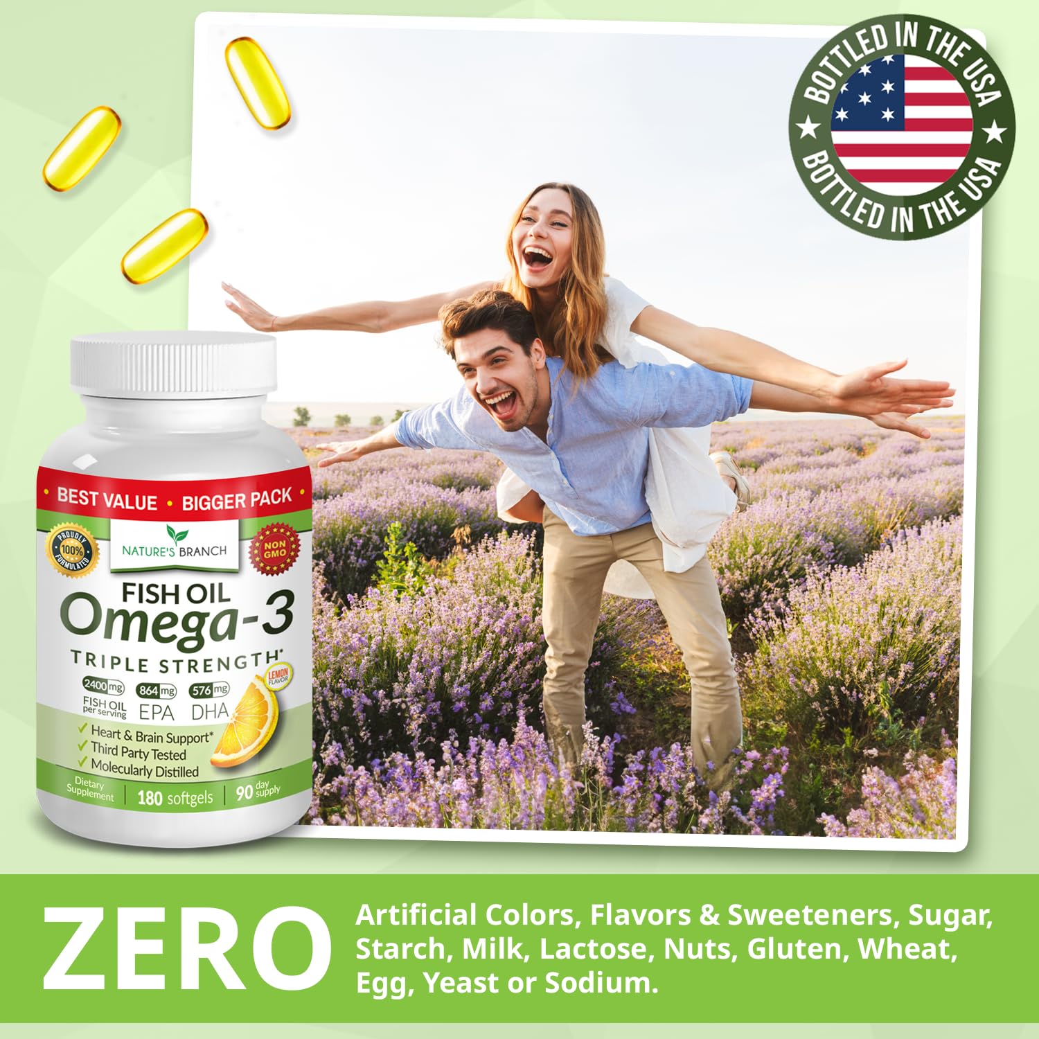 Illustration of health benefits from omega-3 fish oil