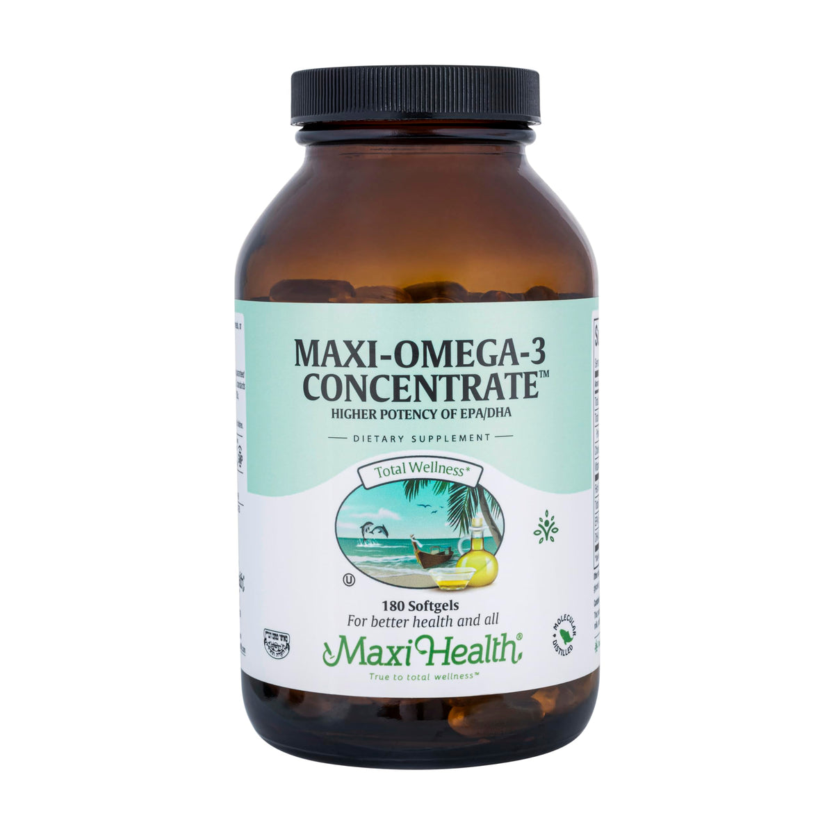 Omega 3 fish oil bottle front with 90 softgels