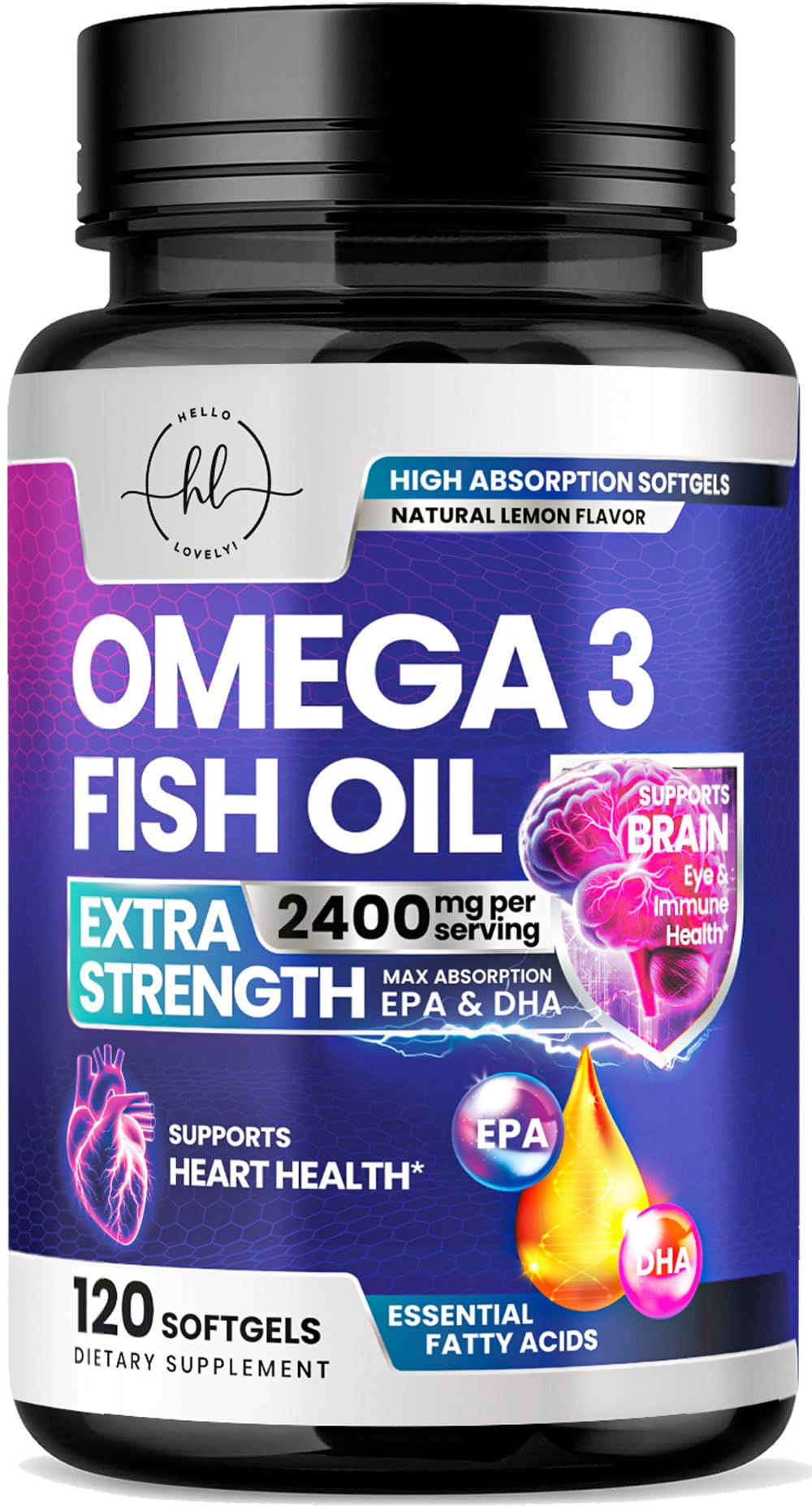 Omega-3 Fish Oil 2400mg bottle with 120 softgels - hero image