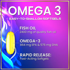 Close-up of Omega-3 Fish Oil 2400mg bottle