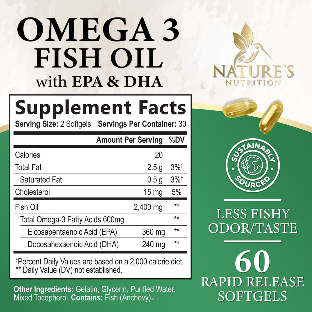 Close-up of triple-strength EPA and DHA label on bottle