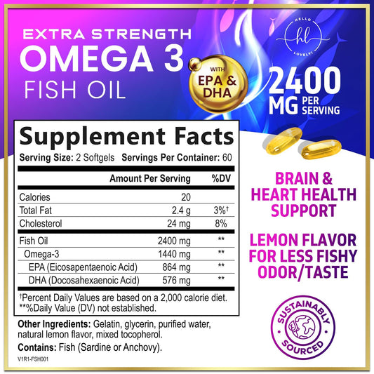 Product shot of Omega-3 Fish Oil 2400mg packaging