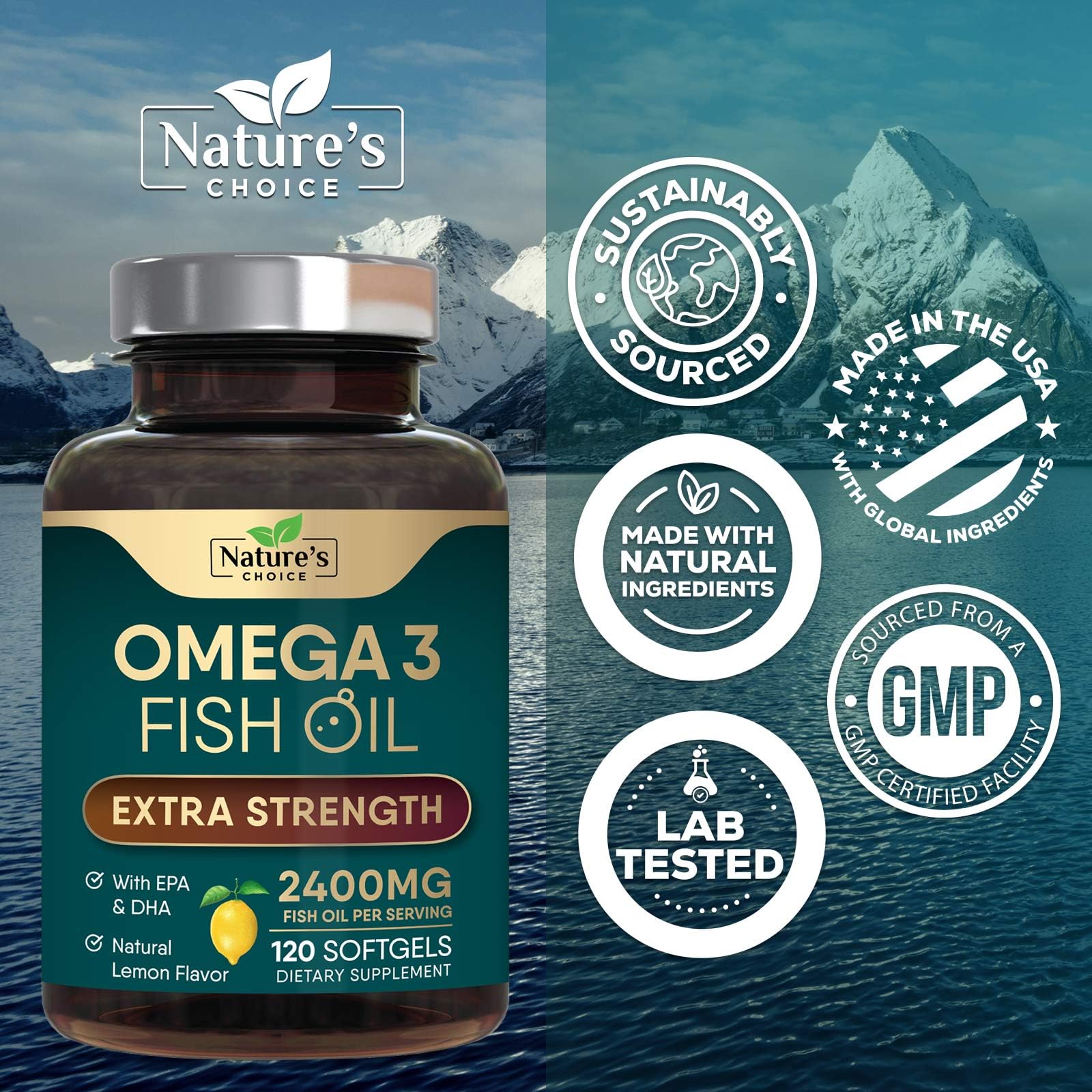 Purified omega-3 fish oil softgels