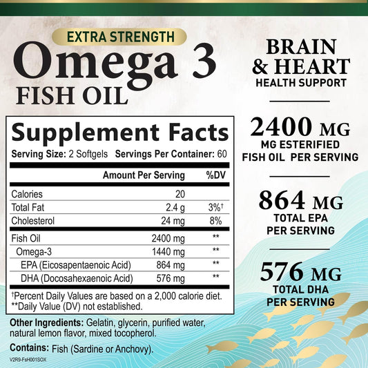 Close-up of 1200 mg per softgel Omega-3 Fish Oil softgels