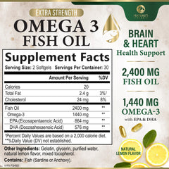 Omega 3 fish oil bottle back label displaying supplement facts