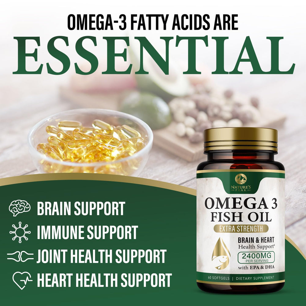 Ingredients and quality claims on Omega 3 bottle
