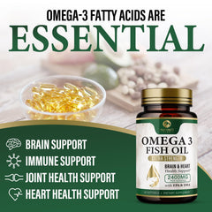 Ingredients and quality claims on Omega 3 bottle