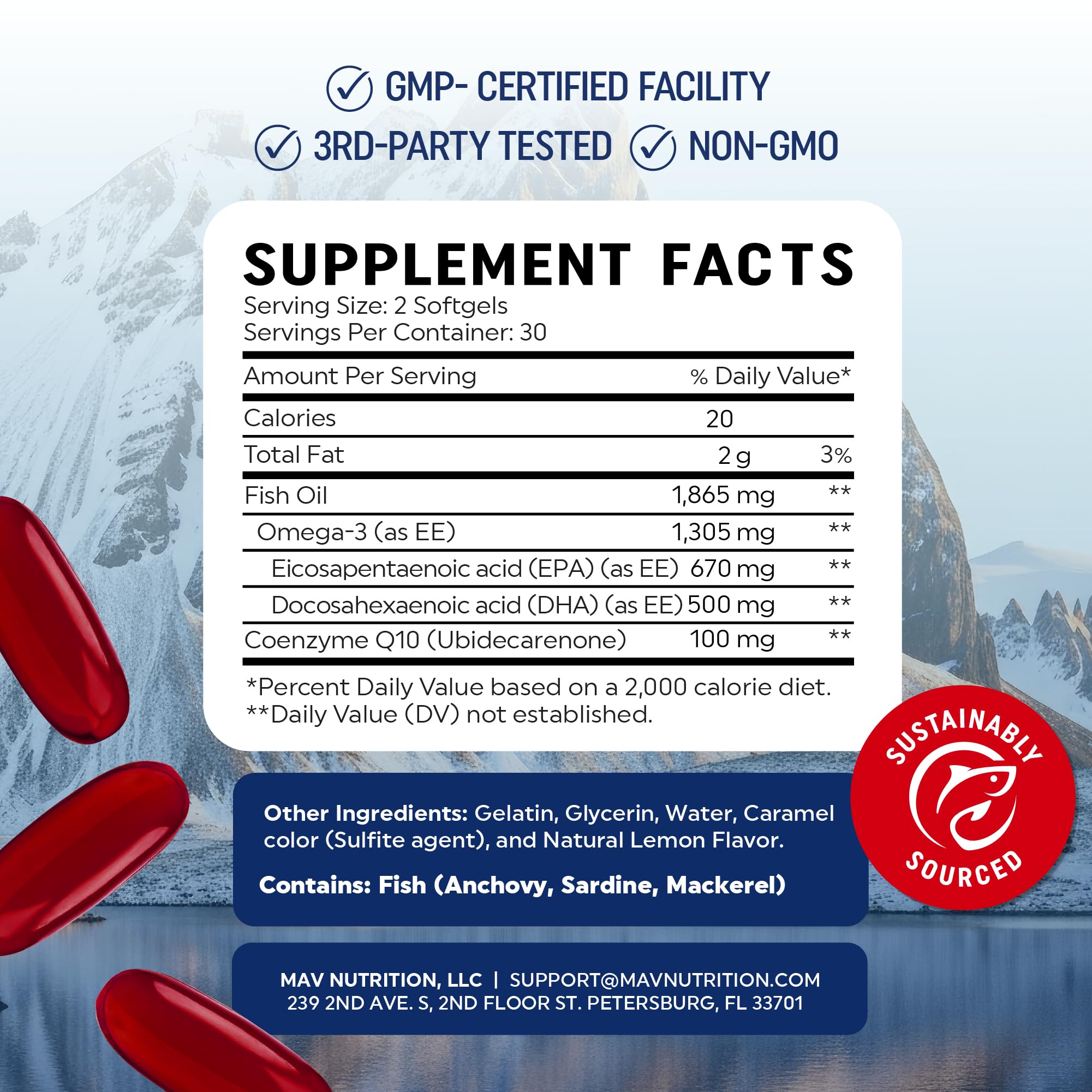 Close-up of CoQ10 and Omega-3 capsules