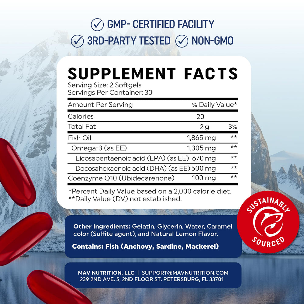 Close-up of CoQ10 and Omega-3 capsules