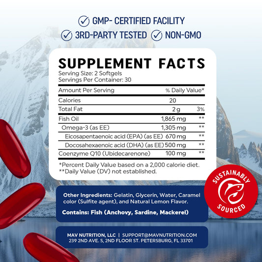 Close-up of CoQ10 and Omega-3 capsules