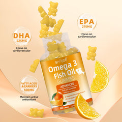 Single orange Omega-3 gummy with glossy texture