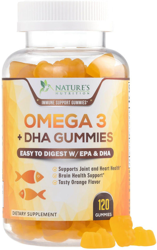 Omega 3 Fish Oil Gummies bottle front with orange flavor