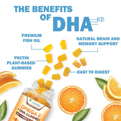 Brain health support emphasis with DHA in gummies