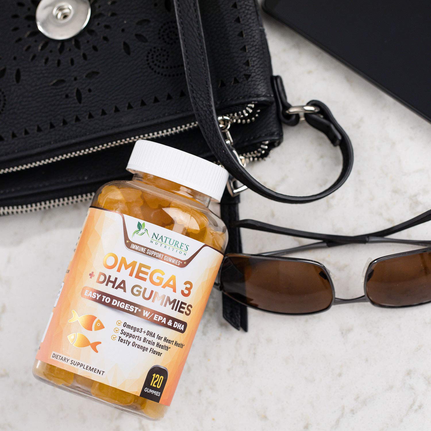 Nutrition facts label for Omega 3 Fish Oil Gummies