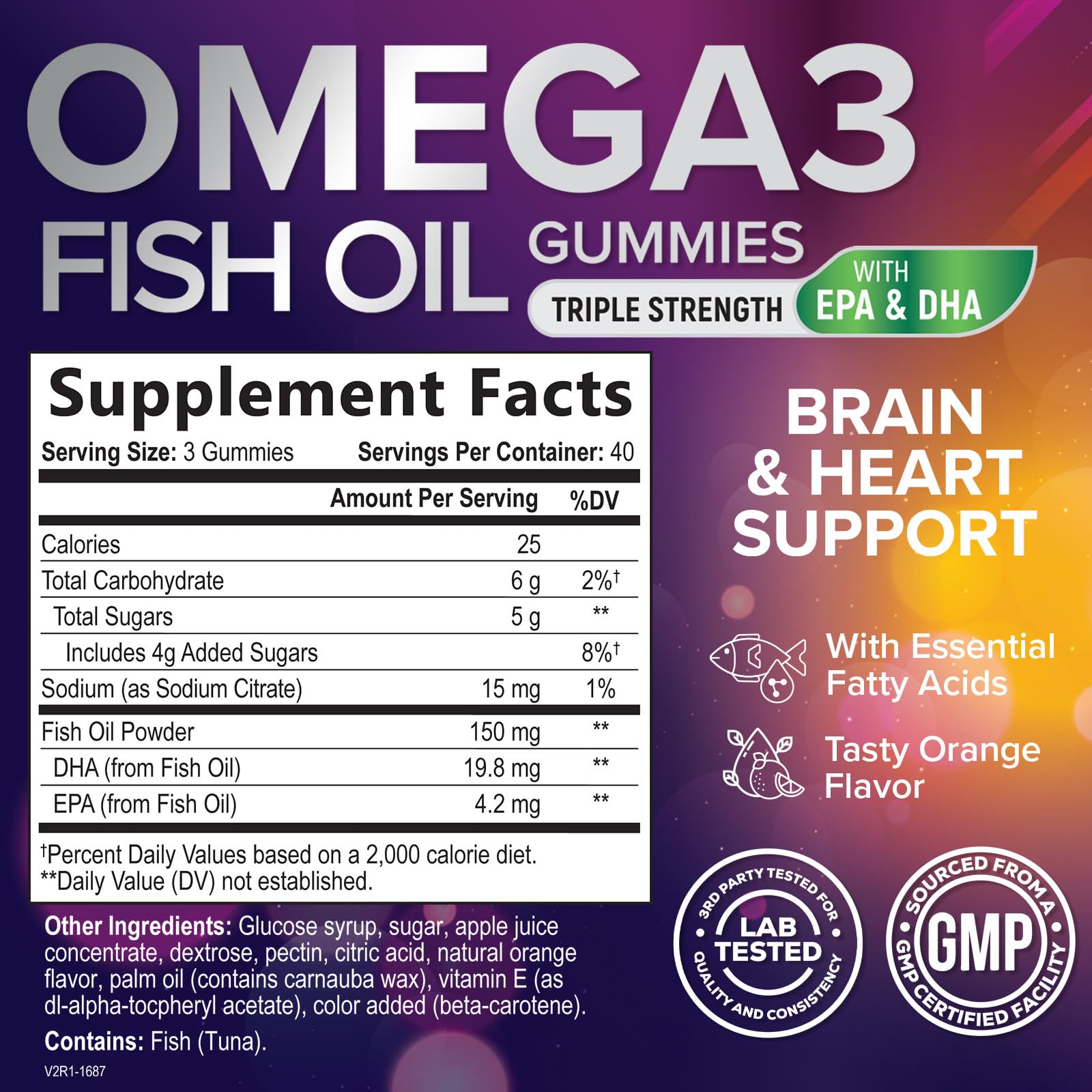 Orange-flavored Omega 3 Fish Oil Gummies packaging