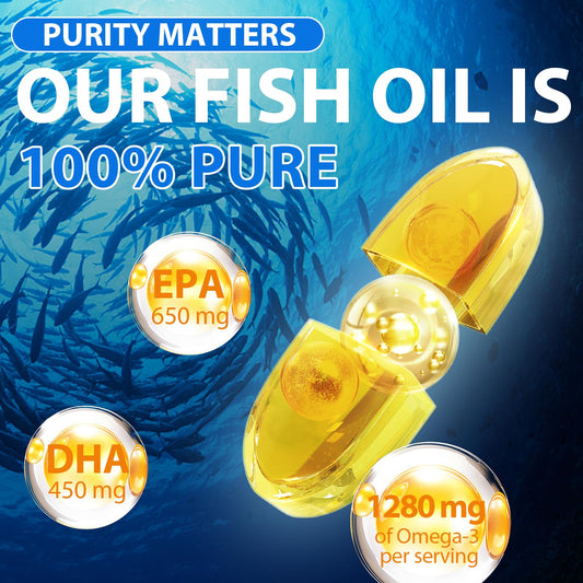 Fish oil softgels delivering 1280mg omega-3 per serving