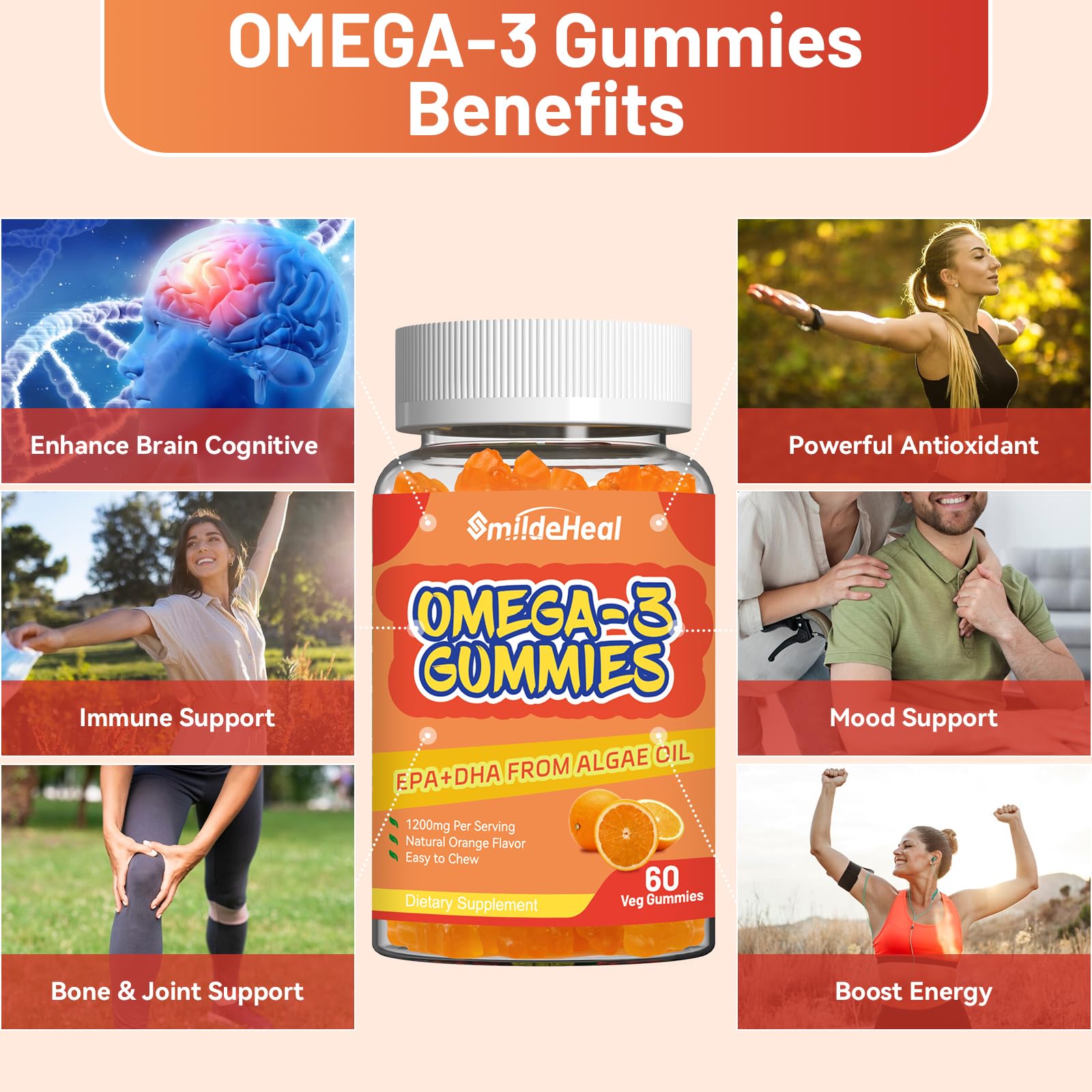 60-count bottle of Omega-3 gummies with EPA and DHA