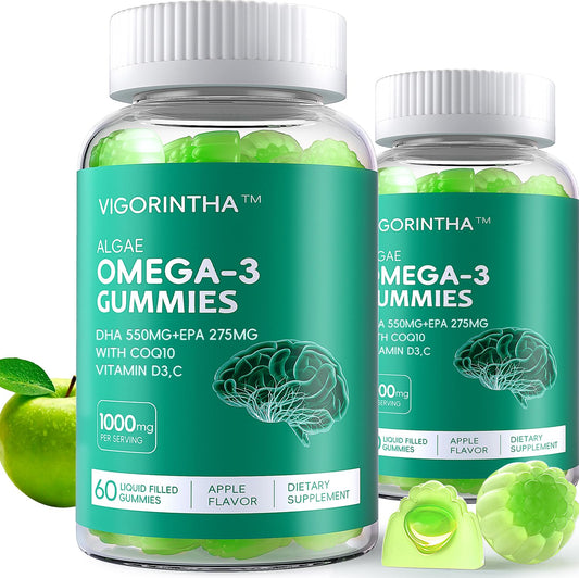 Two-pack bottle of vegan Omega-3 gummies with 120-count per pack