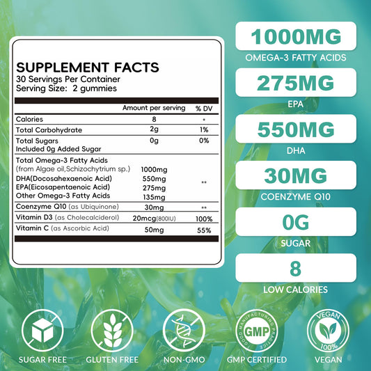 Close-up of vegan Omega-3 gummies showing gummy texture