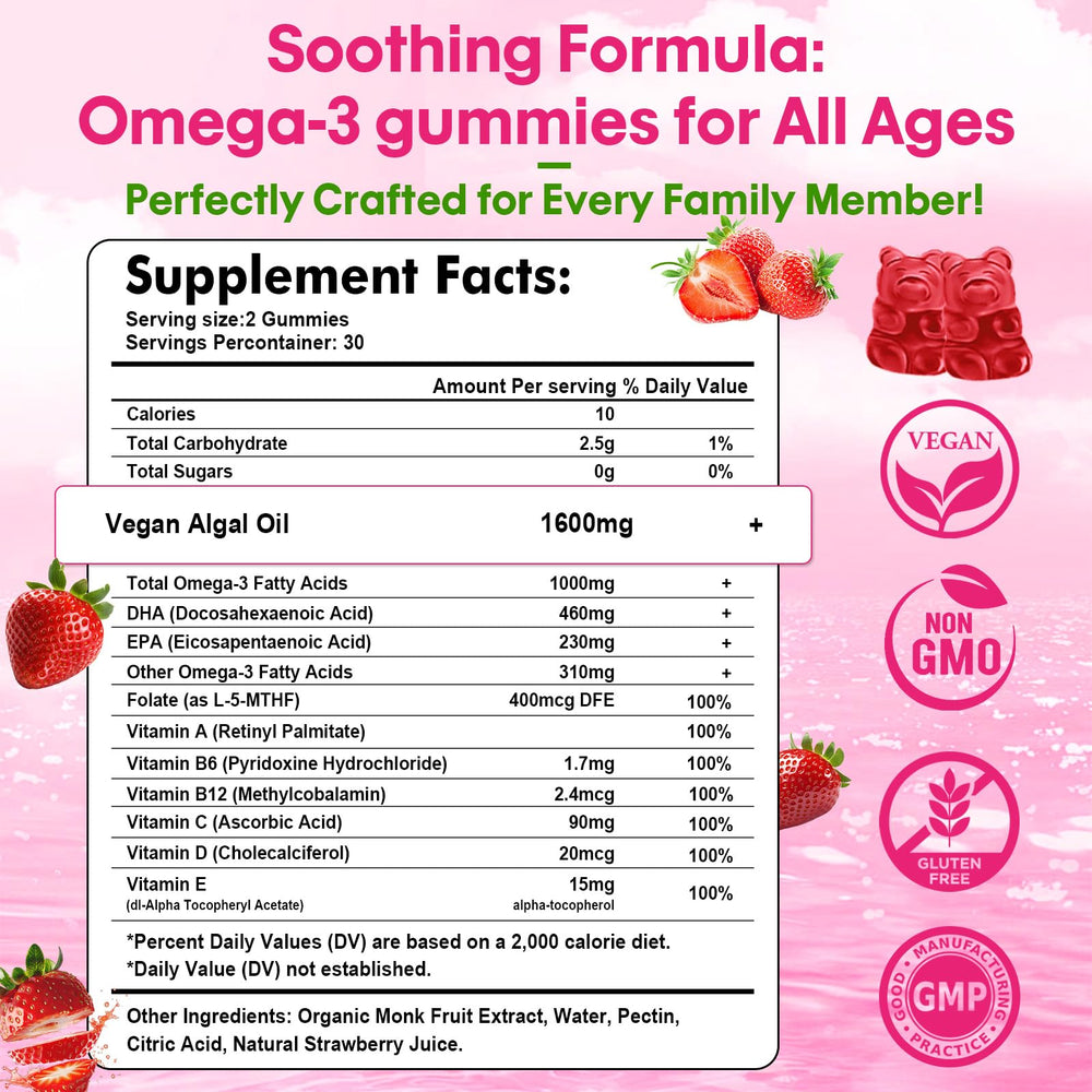Close-up of algae-derived DHA and EPA gummies