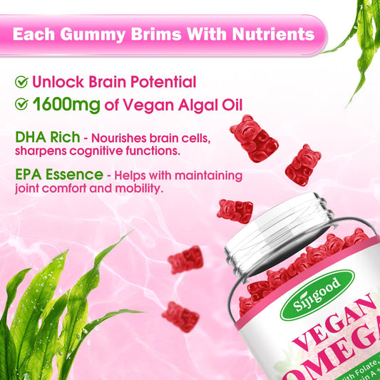 Close-up of vegan algae-based omega-3 gummies