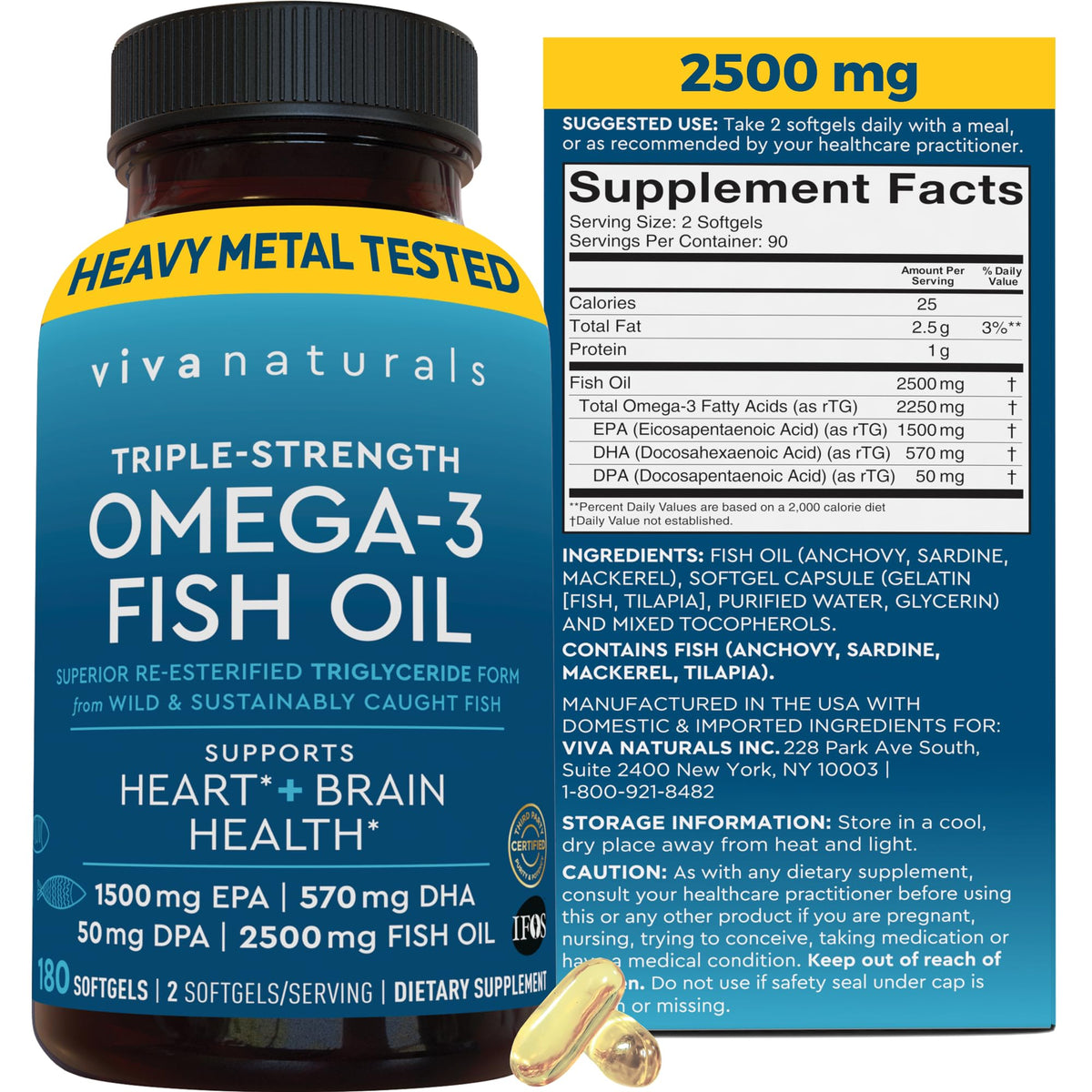 Bottle of triple strength omega-3 fish oil softgels