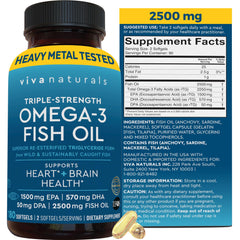 Bottle of triple strength omega-3 fish oil softgels