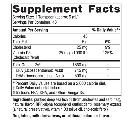 Omega-3D Lemon label highlighting omega-3 and vitamin D3