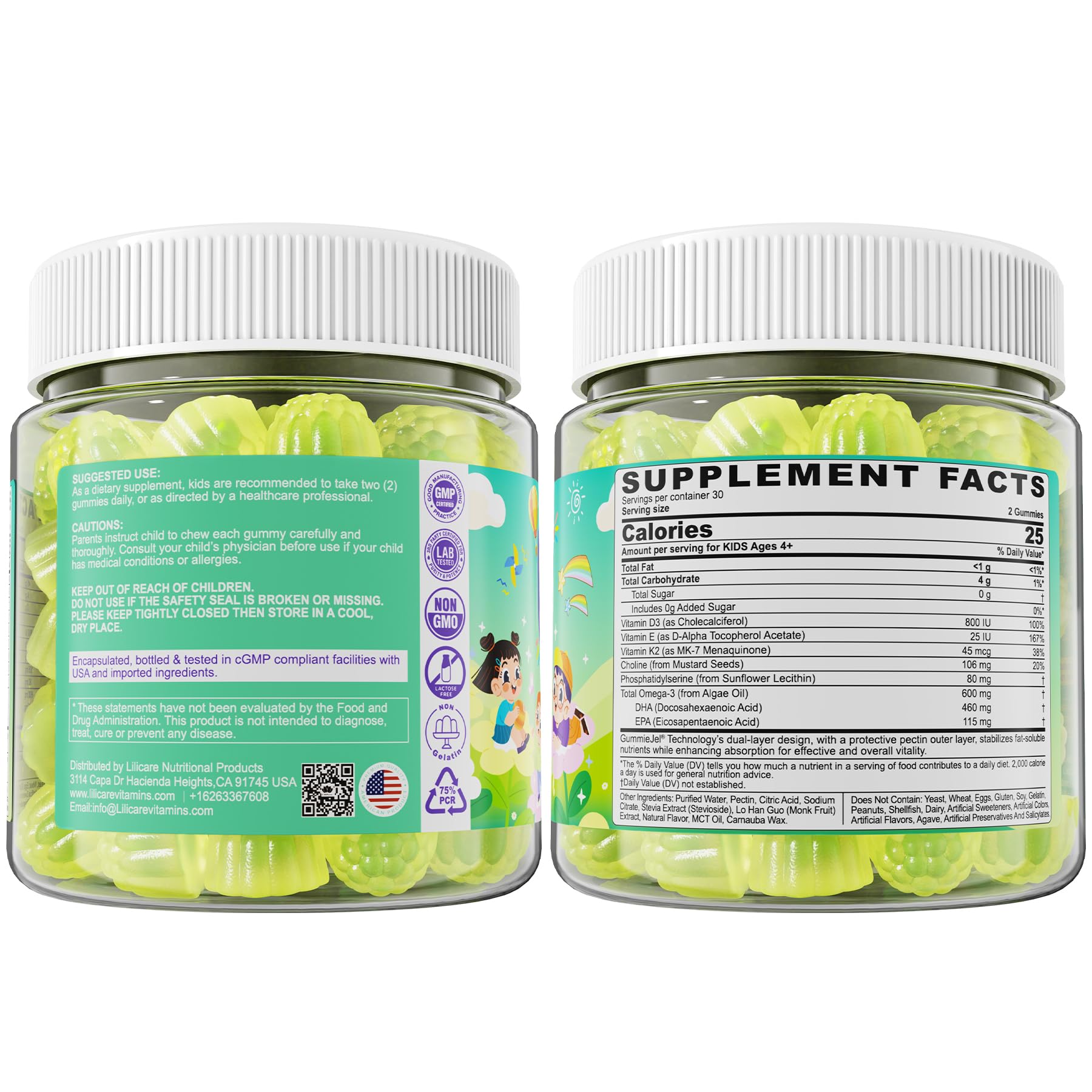 Front and back packaging of Omega-3 for Kids 4+ gummies