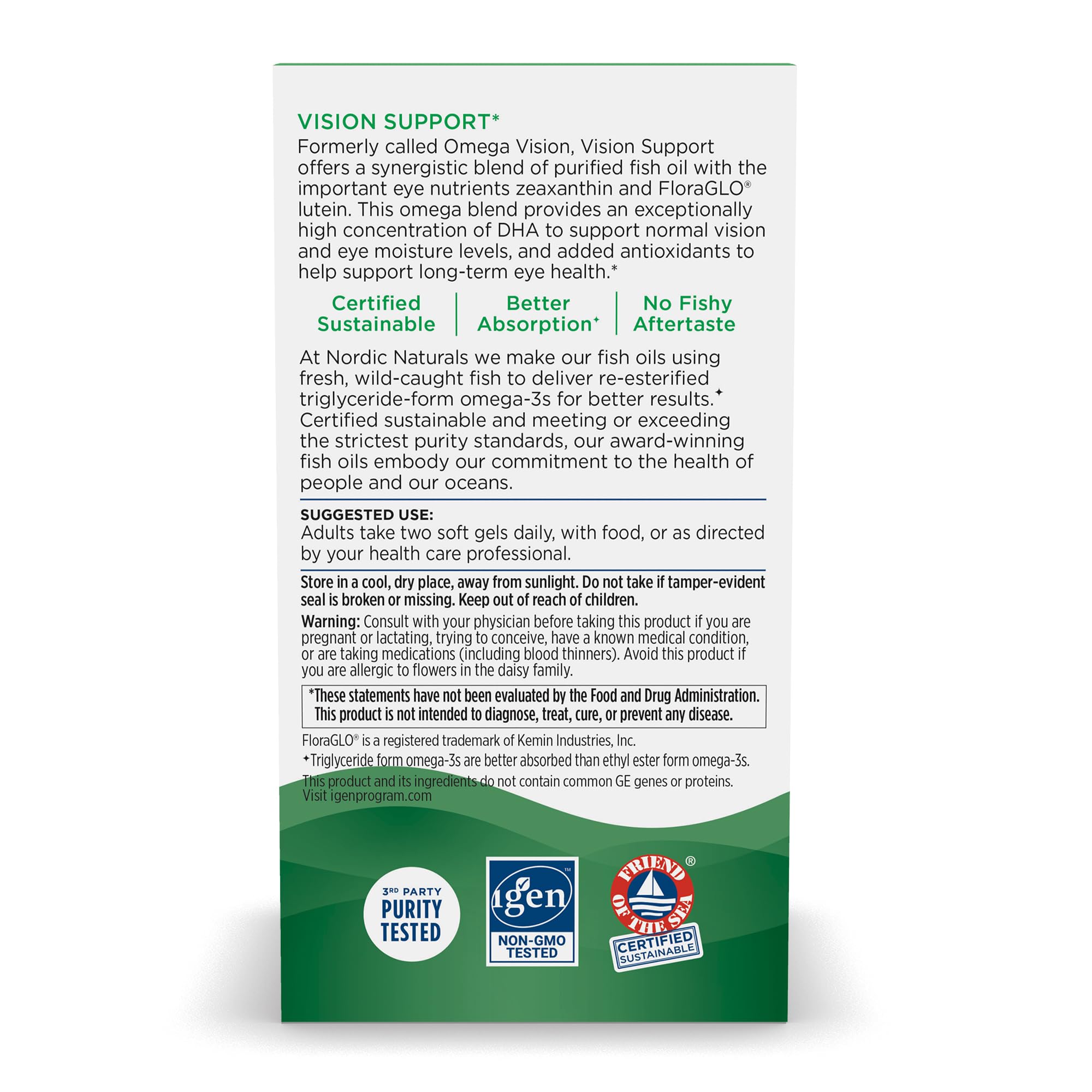 Non-GMO, gluten-free and dairy-free Omega Vision Lemon label