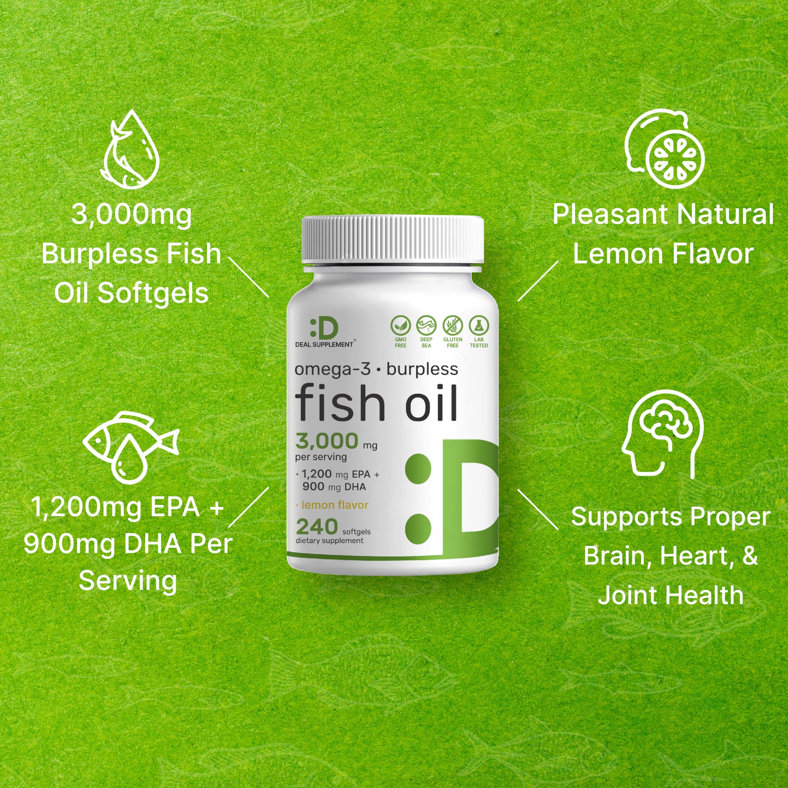 Burpless lemon-flavored omega-3 softgels