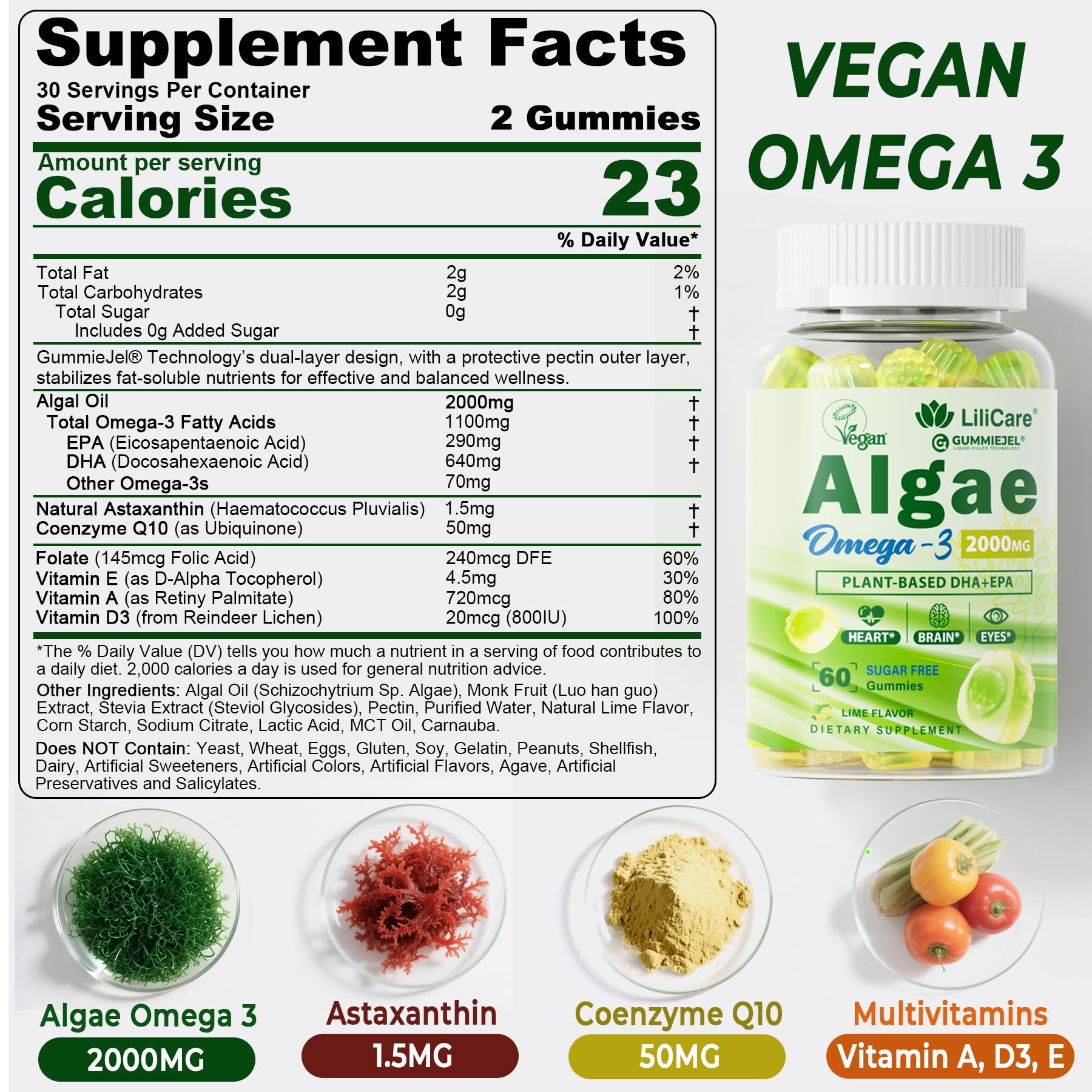 Vegan algae-based omega-3 gummies package