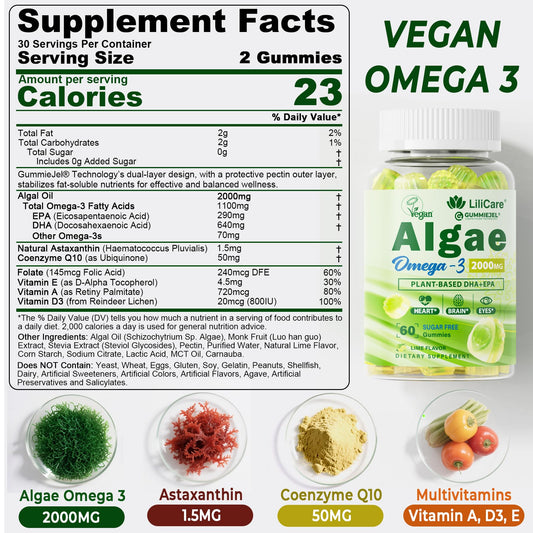 Vegan algae-based omega-3 gummies package