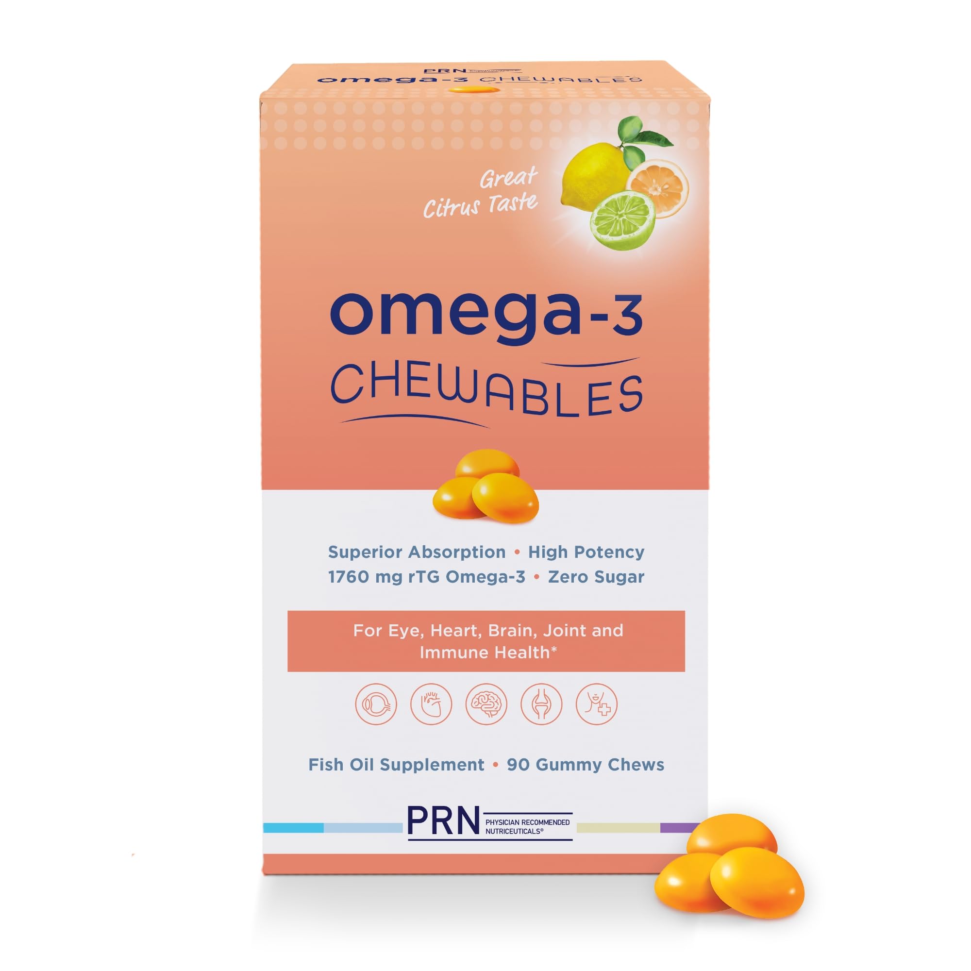 Omega 3 Gummy Chewables packaging showing citrus flavor