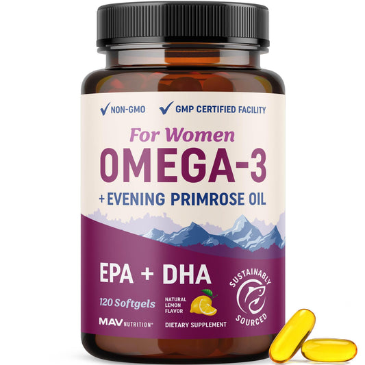 Bottle of lemon-flavored omega-3 fish oil softgels for women (600mg)