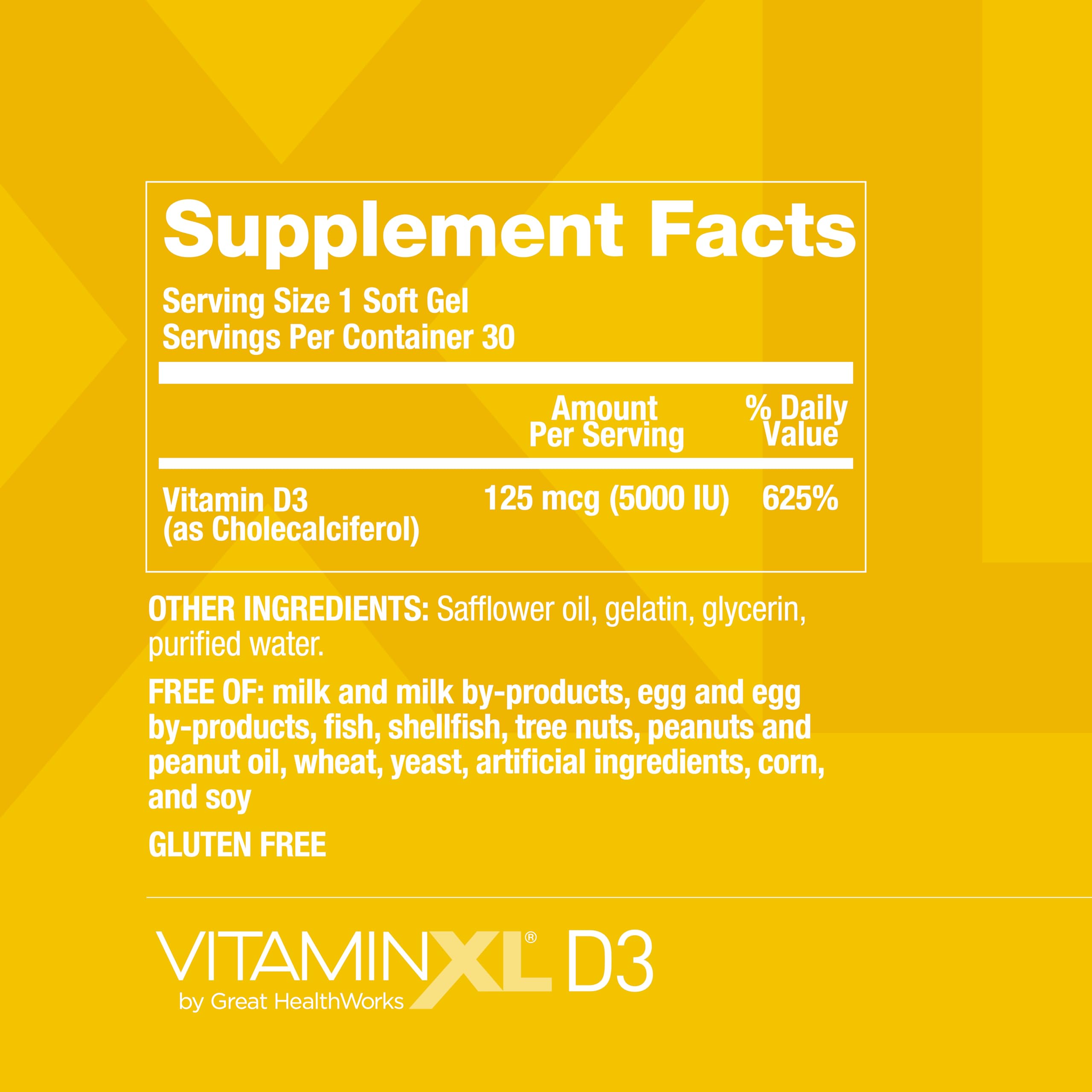 Back label with dosage information for OmegaXL VitaminXL D3 5000 IU softgel